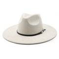 Detailed view of off-white wide brim felt hat with black leather band and silver buckle - M (56-59cm) / Off-white Suede