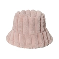 Cozy pink plush bucket hat with vertical stripe texture for warm winter fashion - Pink