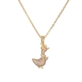 Elegant gold plated necklace with a sparkling pink and white zircon duck pendant - Little Duck