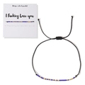 Pulsera de código morse con cuentas azules y doradas en tarjeta blanca 'I Fucking Love You' - Declaración de Amor Código Morse Negro Azul Oro