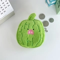 Cute green pig plush coin purse with zipper and metal bead chain for small storage - Bitter Gourd Piggy