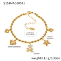 Goldenes Gliederkettenarmband aus Edelstahl mit Zirkon-Bär und Herzanhängern - Gold DIY Charm-Fußkettchen (Herz/Stern/Kristall-Bär)