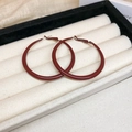 Detail of dark red glossy hoop earrings on beige velvet jewelry display tray - 14# Red 5cm Silver Pin Round Hoop Earrings