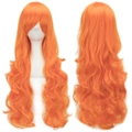 Long wavy bright orange cosplay wig with bangs, 75cm high-temperature fiber hair - Bright Orange
