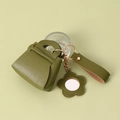 Mini porte-clés sac en cuir vert olive avec breloque fleur miroir et détails dorés - Vert