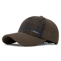 Casquette de baseball hiver homme marron à carreaux bleus avec protège-oreilles - Réglable / Café
