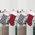 Classic black white and red black plaid Christmas stockings with plush white cuffs - Set of 4 / Mixed Plaid Colors Set of 4