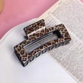 Klassische Haarspange mit braunem Leopardenmuster in glänzend quadratischem Design - Helles Leopardenmuster Schwarz-Silber