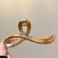 Detailed close-up of amber marble acrylic hair claw clip with golden spring component - Amber Brown Marble Pattern (3# Coffee)