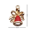 Christmas red enamel bell charm with golden bow tie, measuring 2.2cm by 1.6cm - 2391 Red Gold Bow Bell