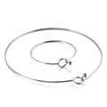 Minimalist silver stainless steel collar and bracelet set with round ring charms - Steel Color Jewelry Set