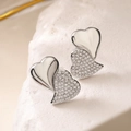 Silver 18K gold plated heart stud earrings with sparkling cubic zirconia on stone base - Silver