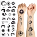 Waterdichte tijdelijke tatoeages van zon en maan voor feesten met sterren en zwarte ontwerpen - Zwart-wit serie (10 vellen/pak)