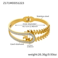 Details zum Innendurchmesser und den Abmessungen des goldenen Zirkon-Weizenähren-Armreifs - Goldblatt Strass Inlay Stil (Z171)
