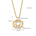 Collana in acciaio al titanio dorato con ciondolo ad anello stile bambù e cristalli - Collana con Ciondolo Tondo in Bambù (TXP072-金色项链)
