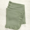 Bean green knitted baby blanket with ruffle edges made of pure cotton yarn - 75*95cm / Bean Green