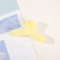 Fuzzy bright yellow plush hair claw clip for women featuring soft faux fur texture - Plush Solid Color Claw - Creamy Yellow