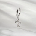 Silver hoop earrings with a sparkling heart-centered cross pendant and clear gemstones - Heart Cross Style (A874-7)