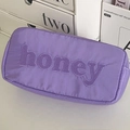 Trousse de maquillage en nylon violet avec broderie honey et grande capacité de voyage - Violet foncé