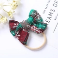 Détail du bandeau nœud de Noël à carreaux avec motif flocon de neige et ruban en nylon - 8.5x6.5cm / Carreaux Violet