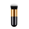 Flat top foundation brush with black and white synthetic bristles and gold metal ferrule - Mini Round Head / Black & Gold
