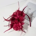 Elegant burgundy feather headband with mesh flower and beads for wedding parties - Burgundy