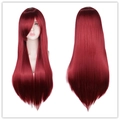 80cm dark red long straight cosplay wig with bangs, dual front and back view display - 80cm Wine Red