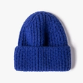 Thick knitted beanie in electric blue with wide folded cuff for winter warmth - Sky Blue