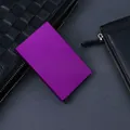 Slim purple RFID blocking aluminum card holder with automatic pop-up trigger button - Purple