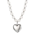 Short beaded faux pearl necklace with silver heart pendant and metallic beads - Silver Heart Pendant Necklace(KN16921-Z) / Silver