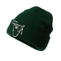 Dark green hip-hop knitted beanie with silver chain butterfly and cross pendants - One Size / Dark Green