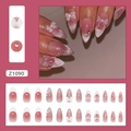 Unghie finte rosa cat-eye con fiocchi 3D e punte French in forma a mandorla lunga - Blush Nude Ghiacciato (Stile Colla)