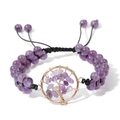 Double-layered 6mm purple amethyst beaded bracelet with golden tree of life charm - FA0157-Amethyst