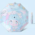 Cute cartoon girl printed automatic umbrella in macaron blue with matching storage sleeve - 306 Automatic - Bear Girl [Reflective Strip]
