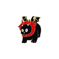 Cartoon black cat with red devil wings and horns enamel pin badge in gold metal trim - Devil Black Cat (CZ2127-2)