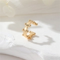 U-förmige goldene Ohrmanschette ohne Piercing mit Perlenrand auf weißem Stein - 14K Gold Perlen Verziert (H-12021)