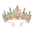 Elegant gold bridal crown featuring colorful gemstones and rhinestones with hair combs - Hair Comb Style Opal Colorful