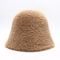 Gorro de pescador de felpa marrón para mujer en piel sintética gruesa y cálida para invierno - Talla única / Camel