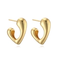 Minimalist gold heart-shaped hoop earrings with polished finish and modern C-ring design - Irregular Heart Studs / Gold
