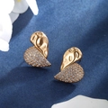 Golden heart earrings with half polished finish and half cubic zirconia pavé stones - Heart Mixed Pave / Gold