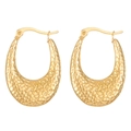 Golden drop hoop earrings featuring a unique hammered texture and oval-shaped design - Gold Color Hammered Teardrop (N-465)
