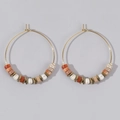 Bohemian gold stainless steel hoop earrings featuring white stone and red beaded details - Russet Beaded Gold Hoop