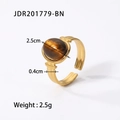 Vintage golden stainless steel open ring featuring a large oval tiger eye stone - Large Oval Tiger's Eye Style (JDR201779-BN)
