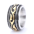 Anello vintage largo in acciaio inossidabile con motivo a fiamma dorata su nero - US 7 / Oro Sfumato (08104-2)