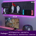 Black modular pegboard storage set J with 3 panels and organizers for gaming setups - Combo Package J - Black