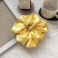 Elegant oversized yellow satin scrunchie with smooth silk texture for hair styling - Goose Yellow
