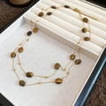 Double-layer gold plated necklace with oval tiger eye stone beads in vintage style - Oval Bead Double Vintage Chain / 62# Gold-Coffee