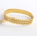 Three-layer wave dot linked gold-plated stainless steel bracelet in elegant gold finish - Real Gold Plated Dotted Bangle (NU01-10)