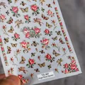 Adesivi per unghie 5D a rilievo con rose vintage, api e tigri in stile TS-367 - TS-367 Angel Rose Garden - Rilievo