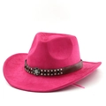 Pink suede cowboy hat with brown leather studded band and vintage metal buckle detail - M (56-58cm) / Rose Red